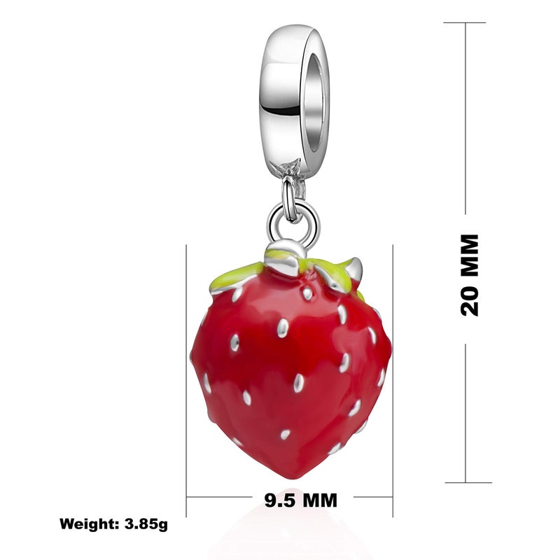 SOUKISS Red Strawberry Charms 925 Sterling Silver Fruit Charms Fits European Bracelet - Image 2